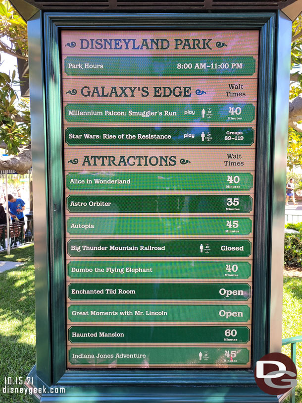 Disneyland wait times at 11:42am