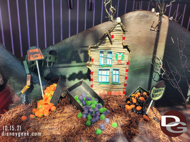 A closer look at the Halloween window of Trolley Treats on Buena Vista Street