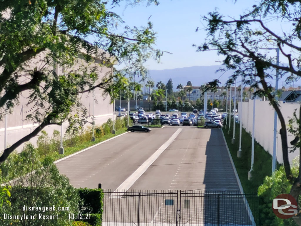 On my way.  It was nice to be riding the highway in the sky again.  This is a look toward the cast member parking lot.  Originally this was to be a guest walkway from a parking structure but that project ran into opposition and was stopped.