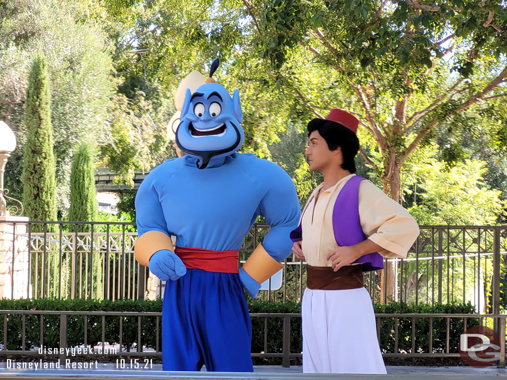 Aladdin and Genie greeting guests