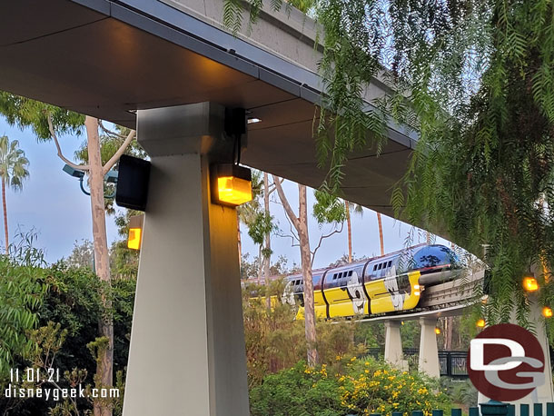 Monorail Red and Blue were making the rounds this morning, no guests on board yet.