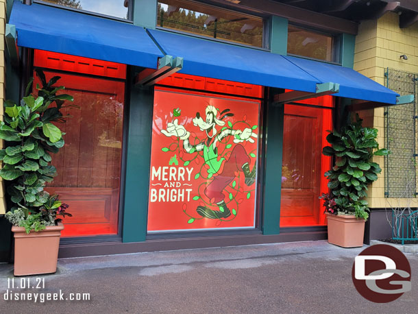 World of Disney's windows have been changed to their holiday graphics and merchandise.