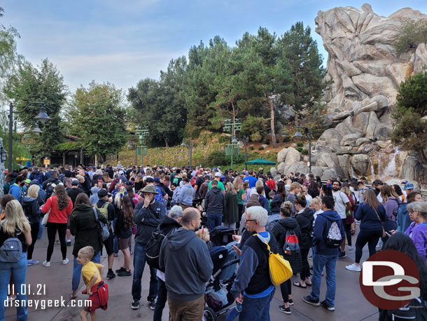 The largest crowd was on the parade route.  They were being held just short of Avengers Campus.