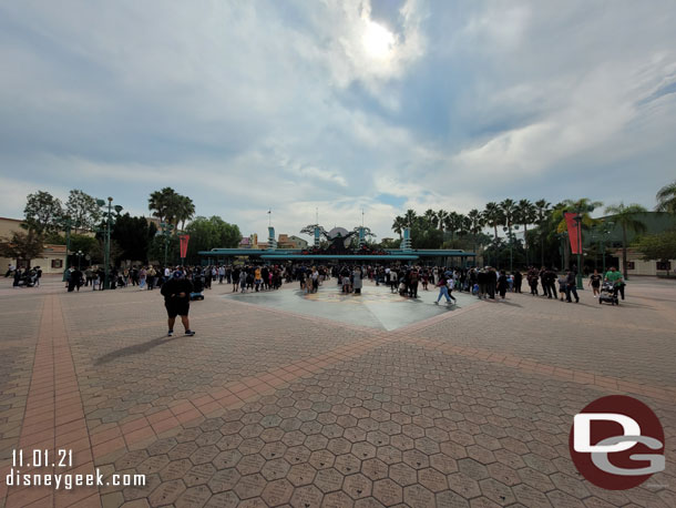 DCA was backed up to the compass.  Disneyland was not as bad, the queues were not even to the Monorail beam.