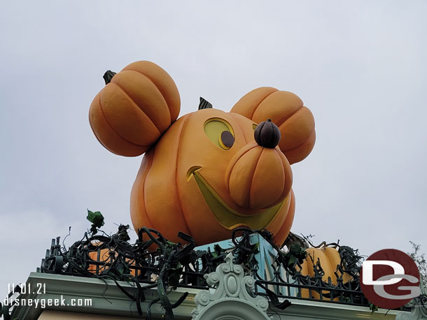 Halloween decorations still up at the entrance.