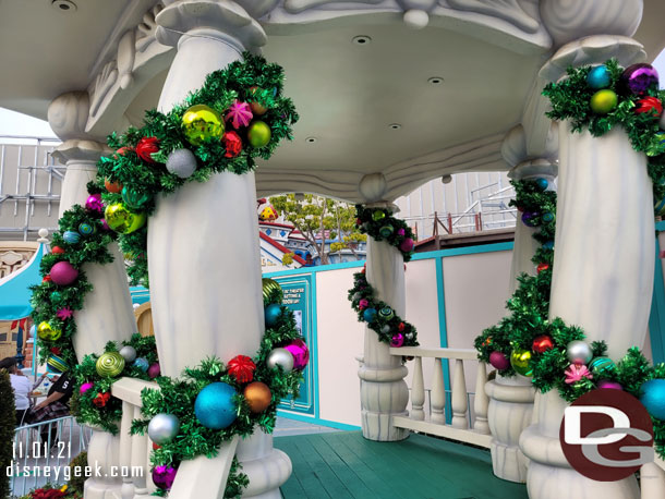 Christmas decorations up on the gazebo.