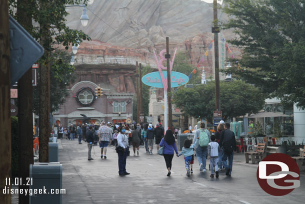 8:04am making my way to Cars Land.  A majority of those queued up walked quickly toward Radiator Springs Racers.