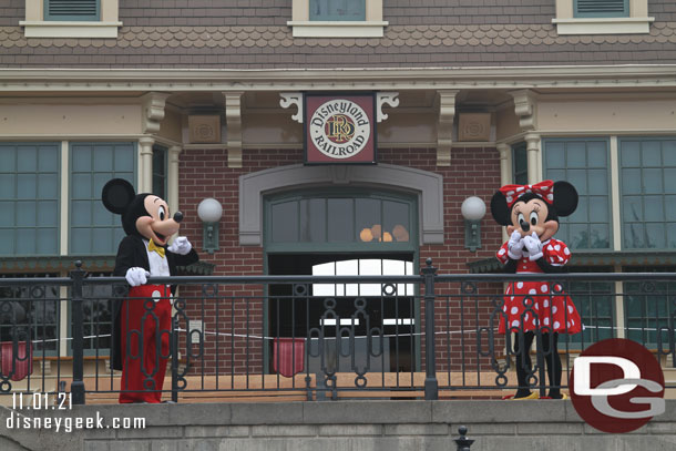 Mickey and Minnie greeting guests on Main Street this afternoon.