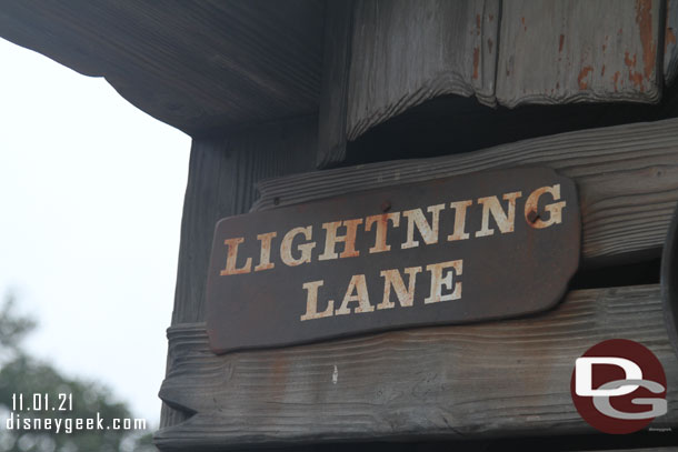 Lightning Lane signage has been installed.