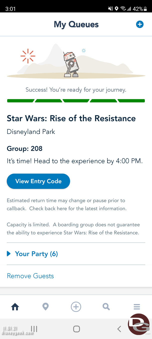 My Rise of the Resistance boarding group was called at 3pm.  So only a three hour virtual wait.