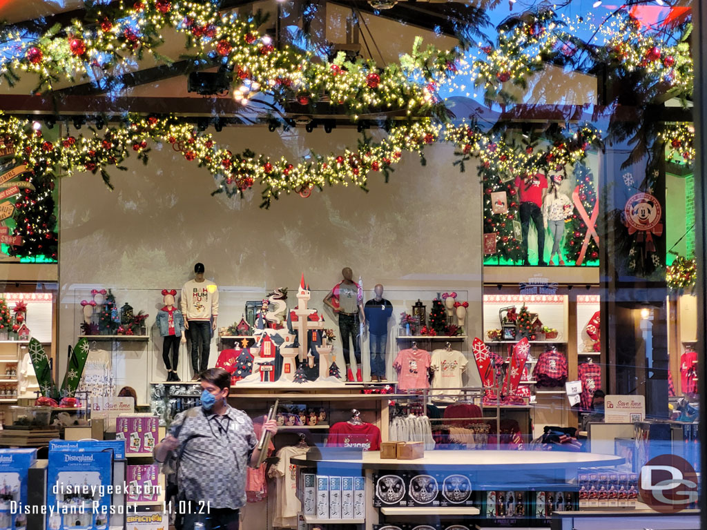 Inside a cast member was stocking some shelves.  The center section is Christmas now.