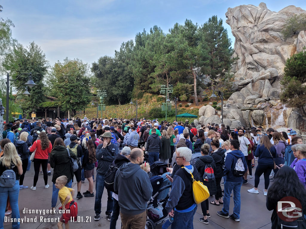 The largest crowd was on the parade route.  They were being held just short of Avengers Campus.