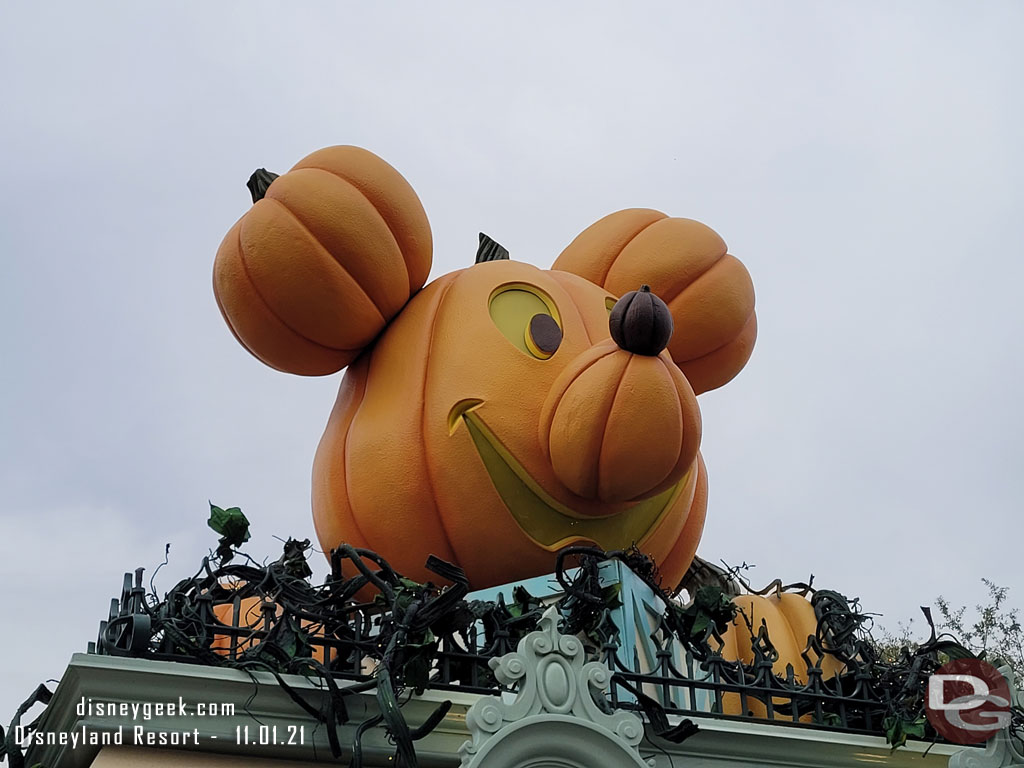 Halloween decorations still up at the entrance.