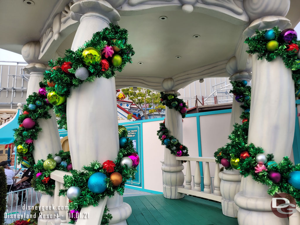 Christmas decorations up on the gazebo.