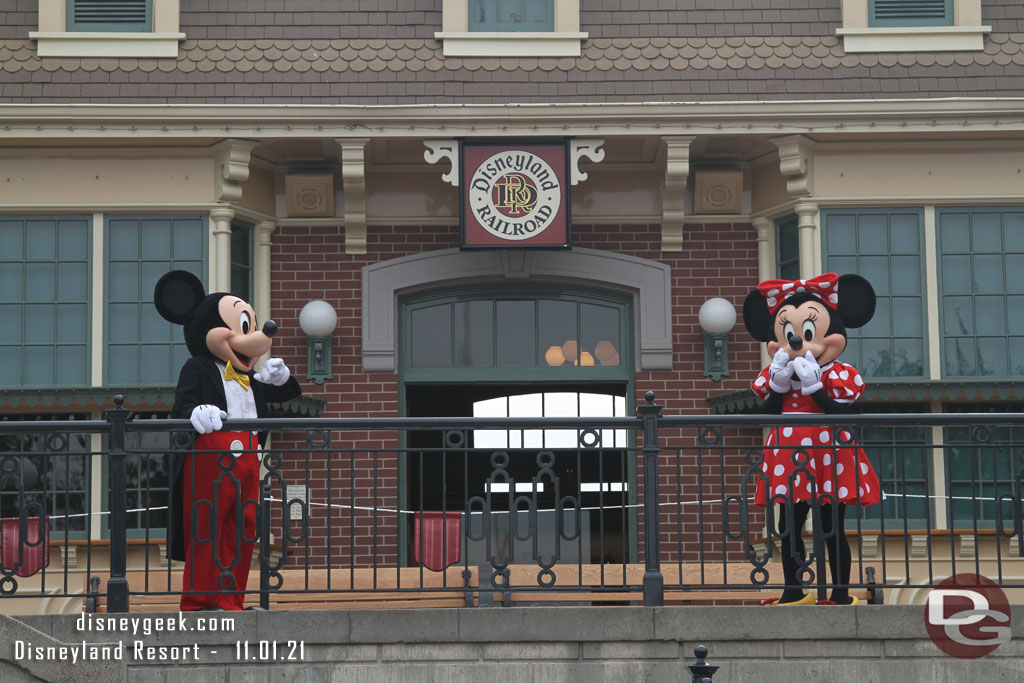 Mickey and Minnie greeting guests on Main Street this afternoon.