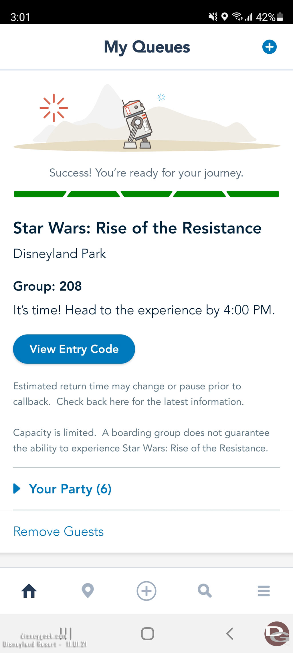 My Rise of the Resistance boarding group was called at 3pm.  So only a three hour virtual wait.