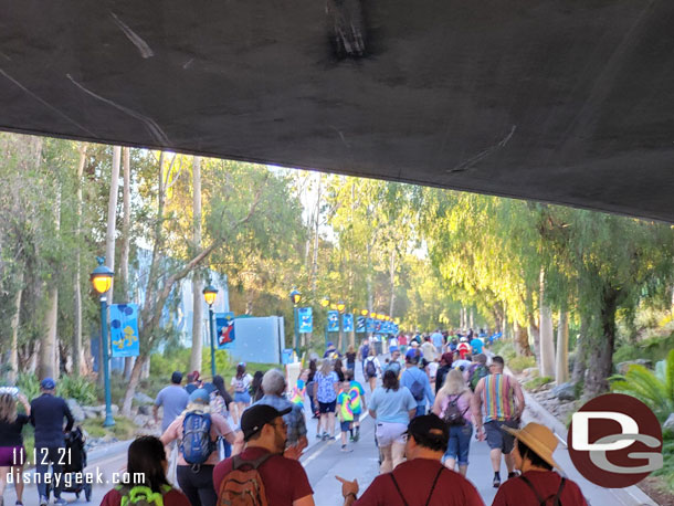 7:30am - Walking with the crowd to the parks to start my day.  The park just opened because its Disney+ Day.