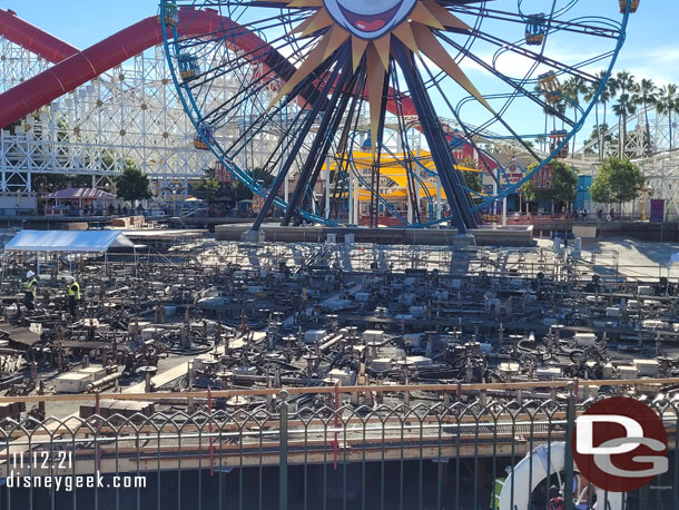 Renovation work continues for World of Color.  A number of people working this afternoon.