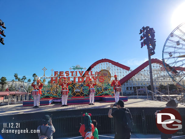 The Holiday Toy Drummers perform on the Palisades Stage this year.