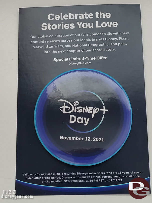 Disney+ buttons were available as you entered.