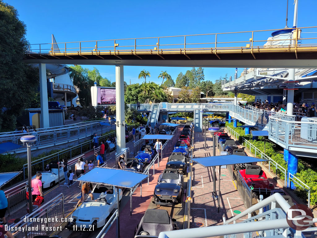 Time for a spin on the Autopia.  Only 2 of 4 lanes were open so the wait was longer than expected.