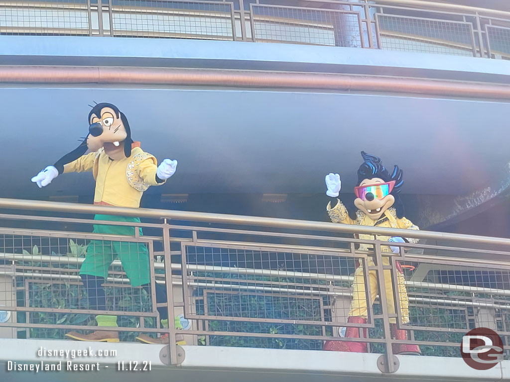 Goofy and Max in their Powerline costumes in Tomorrowland this morning.