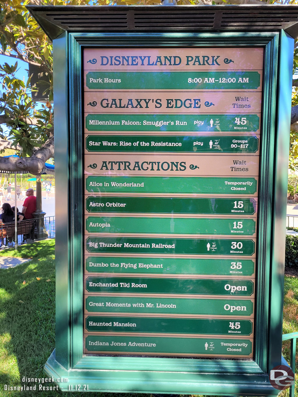 Disneyland wait times at 12:15pm