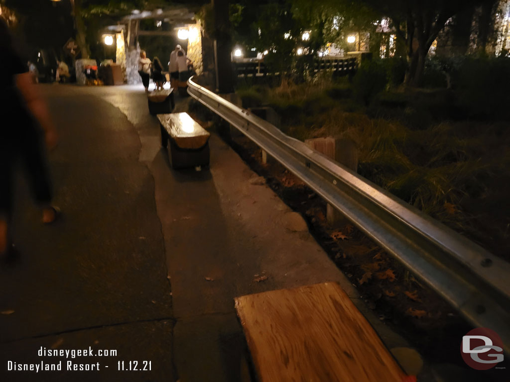 Benches are back long the walkway.