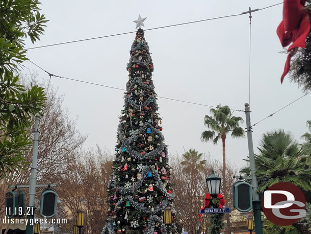 Buena Vista Street Christmas tree this morning.