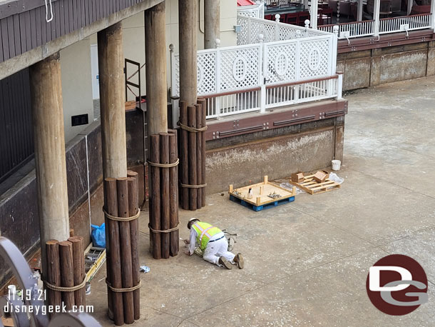 Painting the columns this morning.