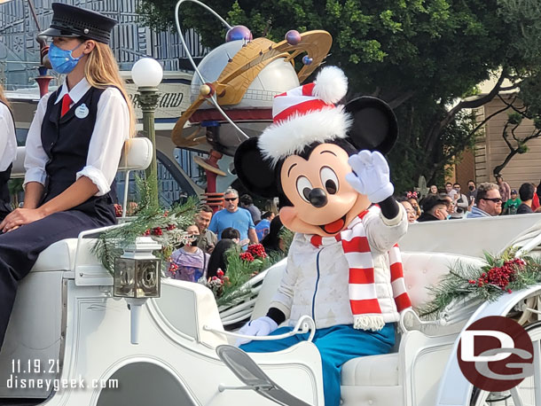 Mickey Mouse in the carriage.