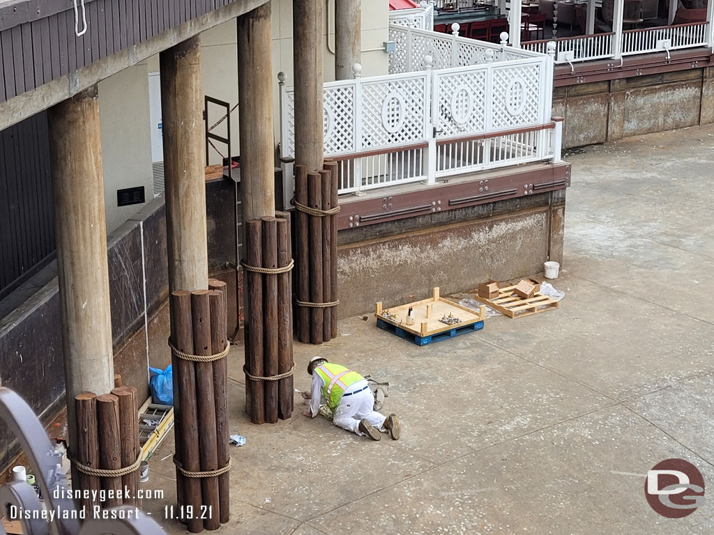 Painting the columns this morning.