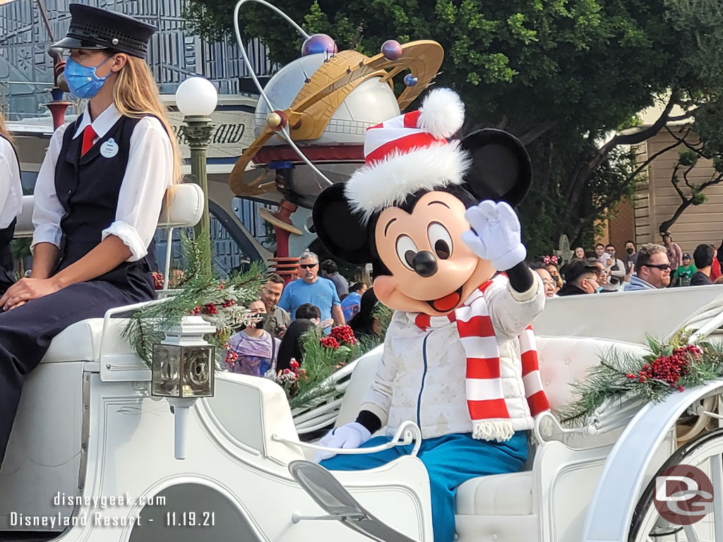 Mickey Mouse in the carriage.