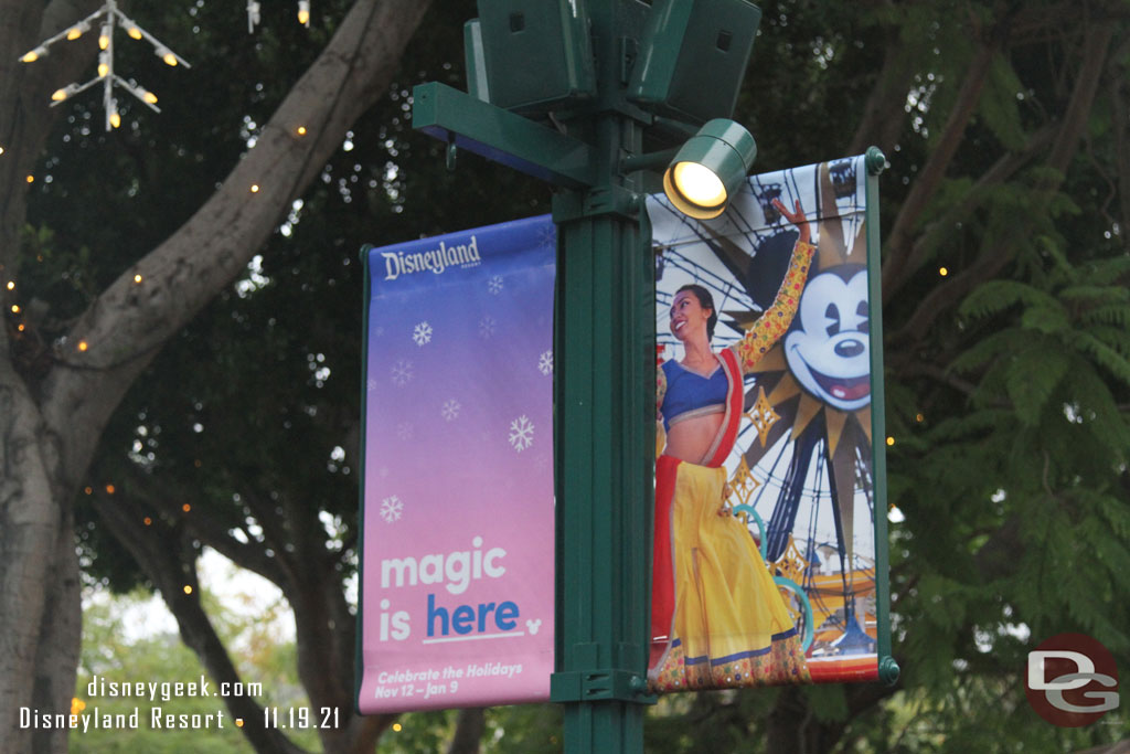 A look at the Festival of Holidays Banner in Downtown Disney.