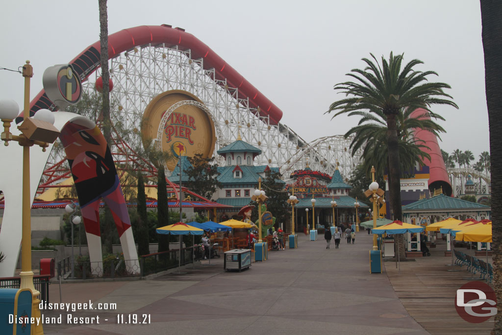 Pixar Pier this morning.  The area was really quiet. Most guests were in Cars Land and Avengers Campus.