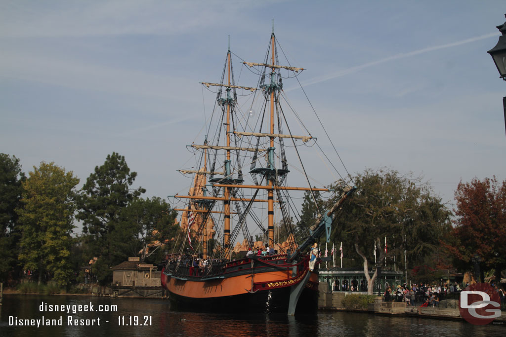 The Sailing Ship Columbia has returned to service and was circling the Rivers of America this afternoon.