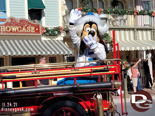 Goofy on the fire truck.