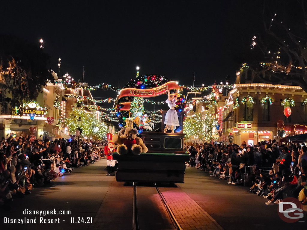 A Christmas Fantasy Parade making its way up Main Street USA.