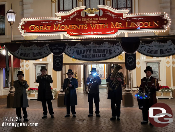 The Dickens Yuletide Band performing in front of the Opera House