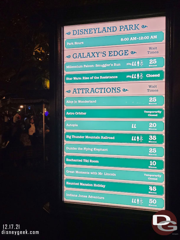 Disneyland wait times at 8:14pm