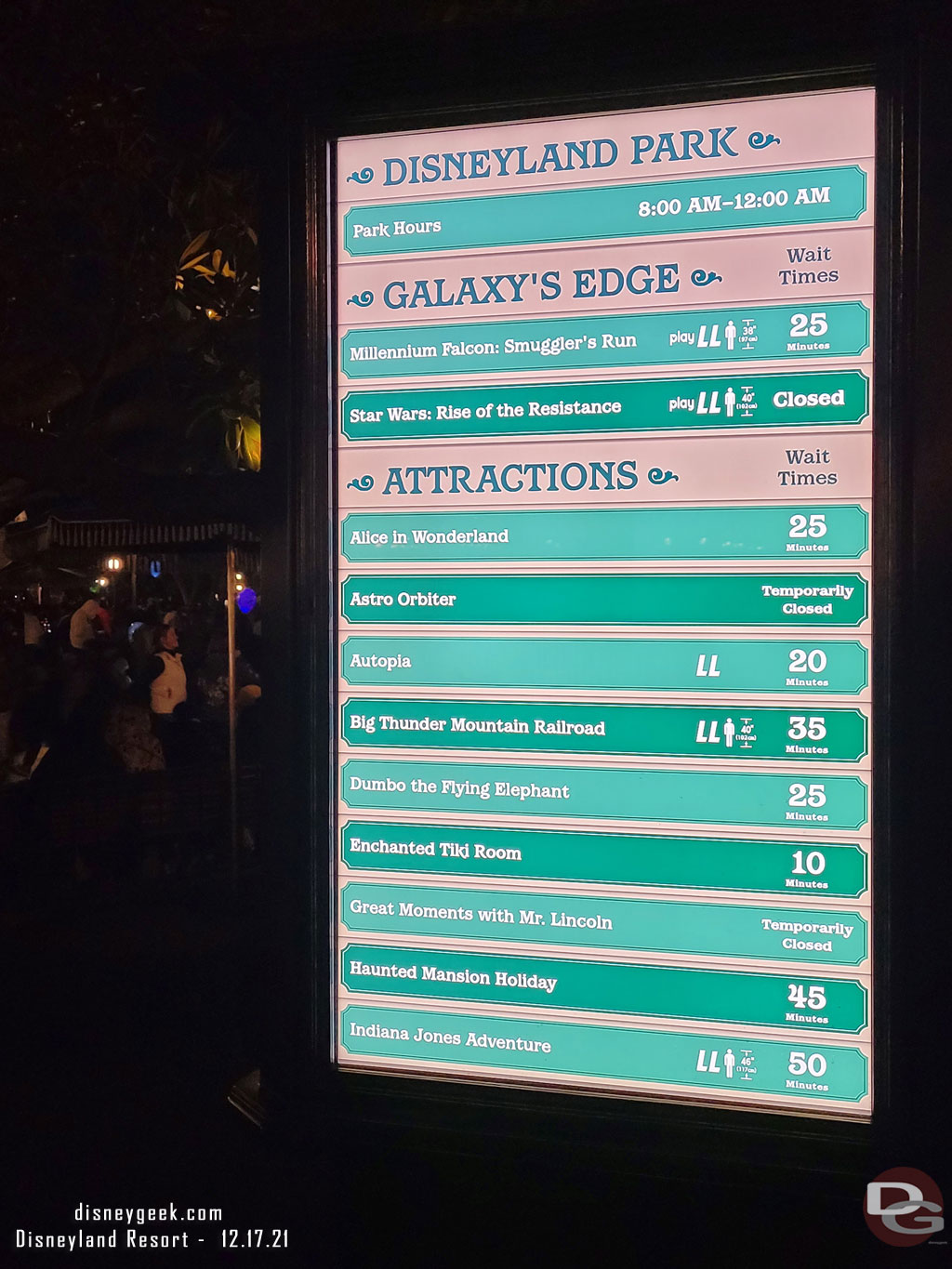 Disneyland wait times at 8:14pm