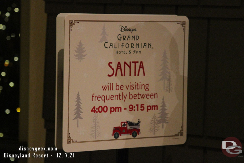 Santa greets guests just off the lobby, he was not out when I walked by.