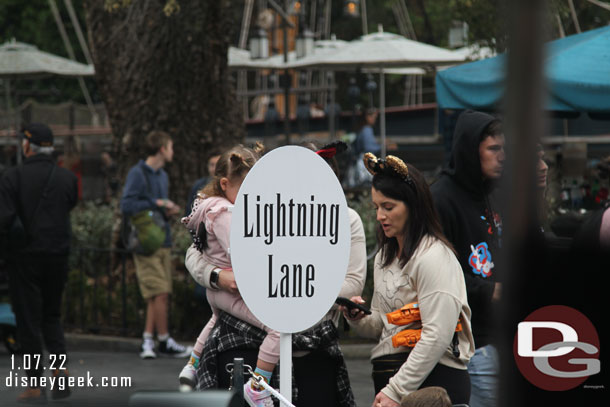 Lightning Lane signage near the entrance.