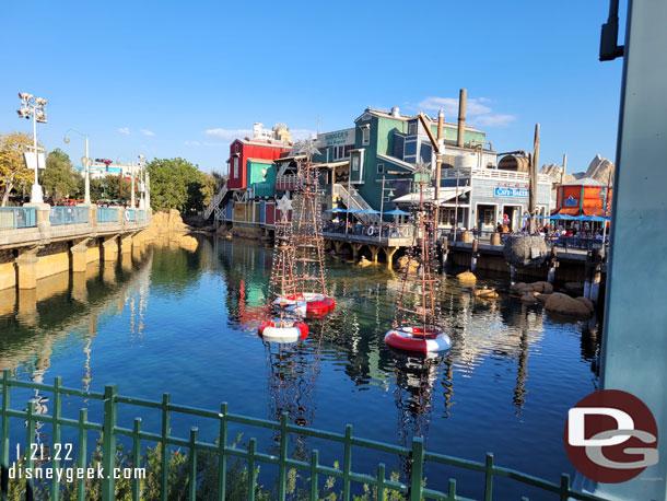 The buoys with lights are still in the lagoon.