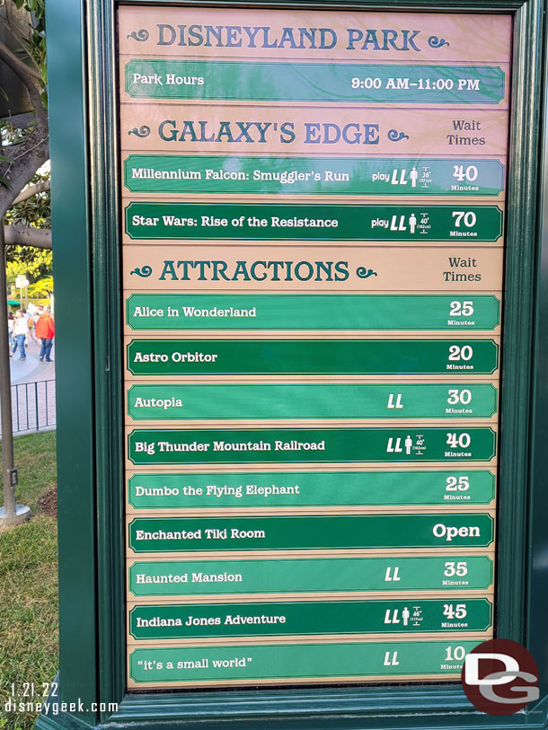 Disneyland wait times at 4:27pm