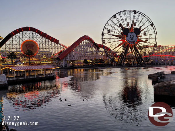 Paradise Bay this evening, notice the World of Color fountains are submerged.