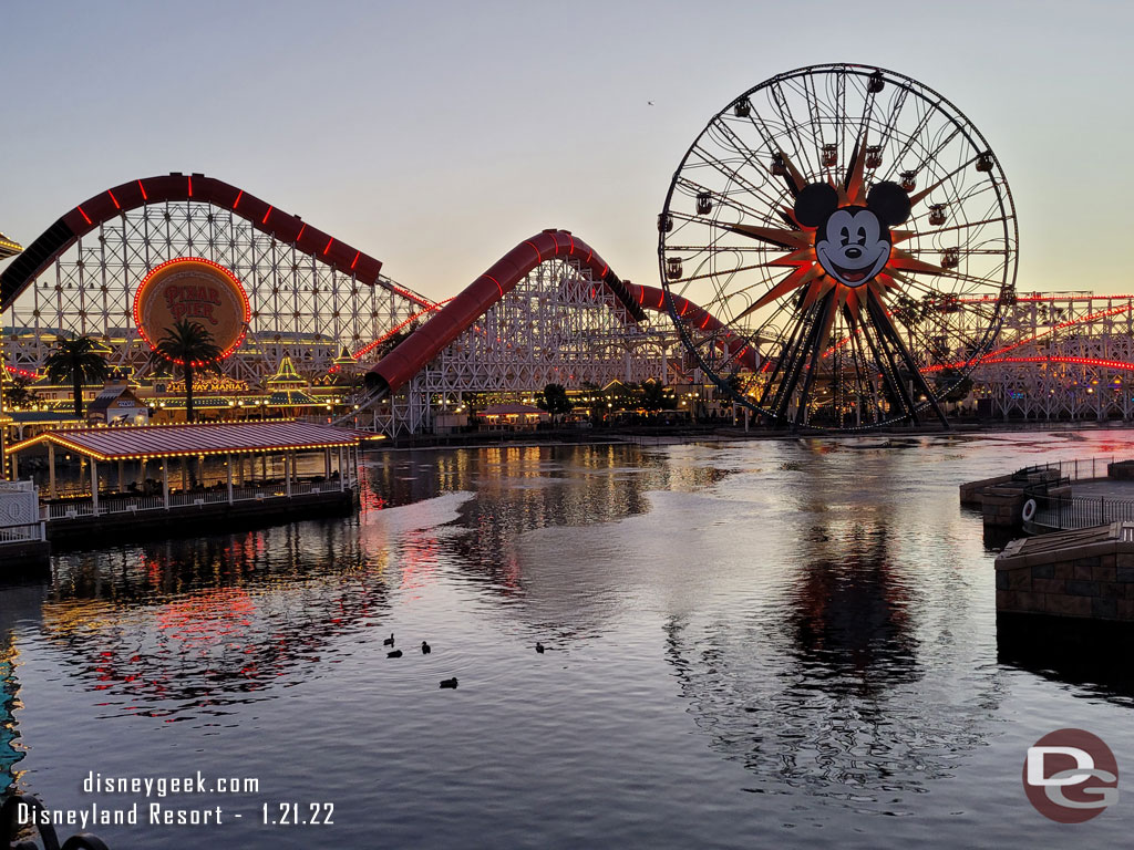 Paradise Bay this evening, notice the World of Color fountains are submerged.