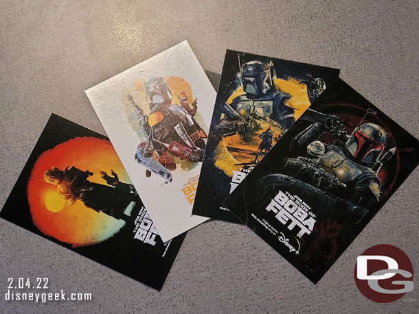 I stopped by the Star Wars Trading Post and picked up a set of Boba Fett post cards.  These are available to Magic Key Holders.  They came out last month but I kept forgetting to stop by.  The cast member had to look in a couple spots to find these so see