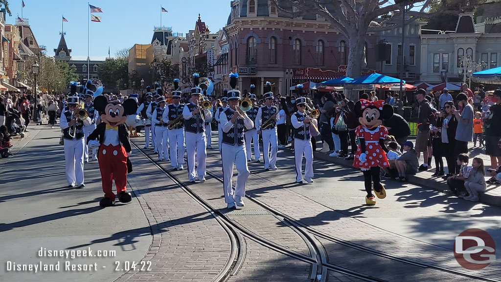 Mickey and Minnie leading the Disneyland Band.