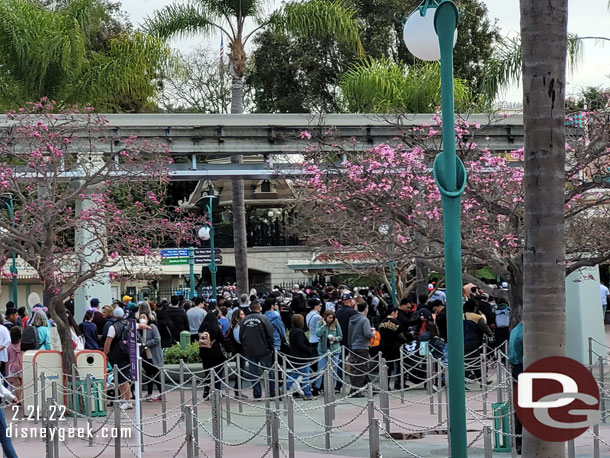 7:56am - The lines to enter Disneyland stretched beyond the Monorail. 